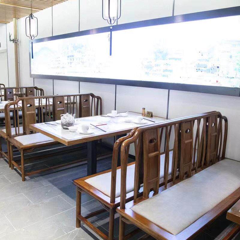 定制中式卡座桌椅饭店餐厅实木卡座中式火锅店高背中国风卡座沙发