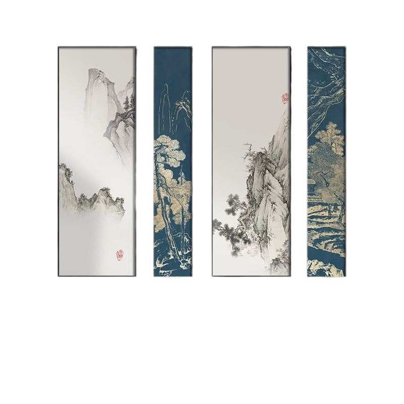 新中式客厅沙发背景墙装饰画书房茶室壁画山水画办公室挂画四联画