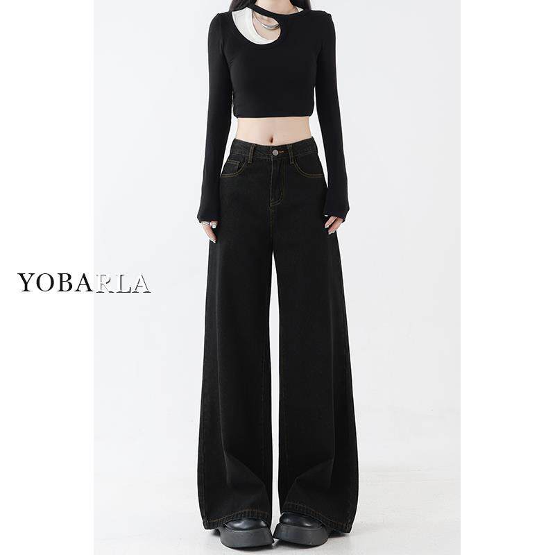 黑色阔腿牛仔裤女夏季新款大尺码胖mm宽松显瘦梨形身材高腰直筒裤