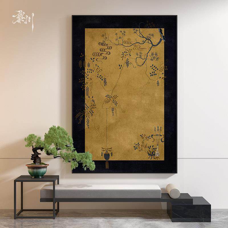 新中式黄色古典花鸟茶室复古风客厅样板间装饰画玄关壁画竖版挂画,家居饰品,现代装饰画,淘宝优惠券,粉丝福利购,淘宝优惠卷