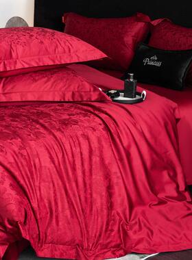 A类10支轻奢PHD复古0长绒棉婚庆四档件结婚红色高纯套棉婚房床上