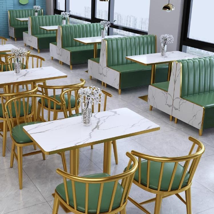网红奶茶店桌椅组合汉堡店西餐厅靠墙卡座沙发咖啡厅餐馆高靠背