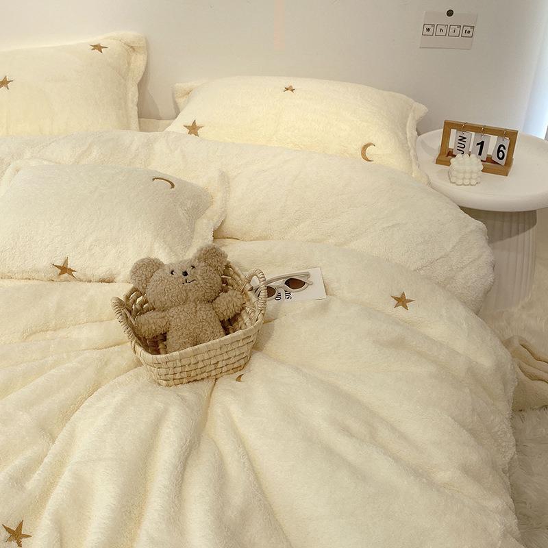 冬季泰迪绒珊瑚绒床四件套公主风白色上加双绒被套面加厚绒CJJ床