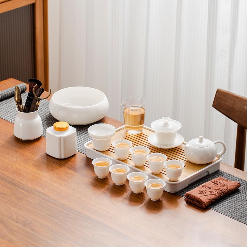 德化羊脂玉白瓷茶具套装家用茶壶盖碗茶杯茶盘整套功夫茶具