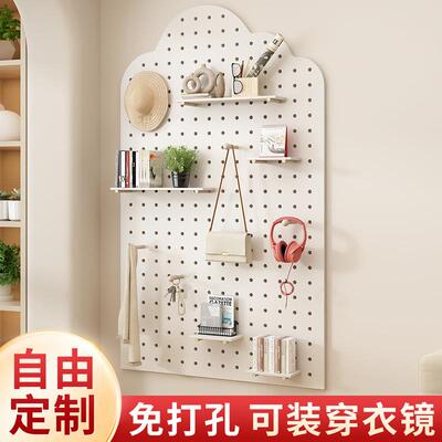 实木洞板玄洞壁关墙面置物架入户装隔板饰收纳上OLC墙挂板免打孔