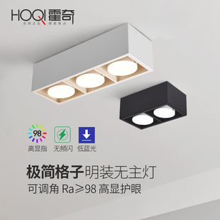 筒灯 明装 极简客厅无主灯双头斗胆灯三头格栅led射灯免吊顶吸顶灯
