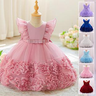 baby girls baptism christening dress with headband flower