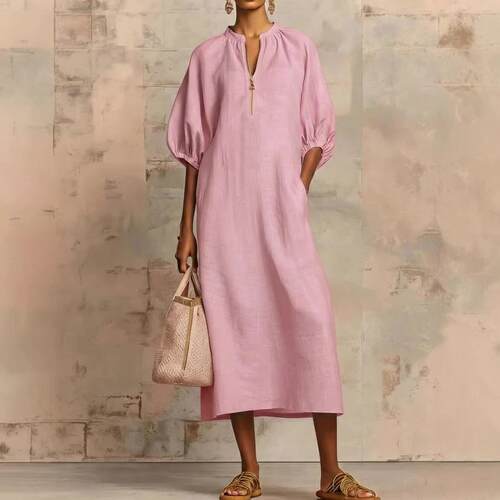 2026 Women's Casual Loose Linen Look Dress for Women Solid