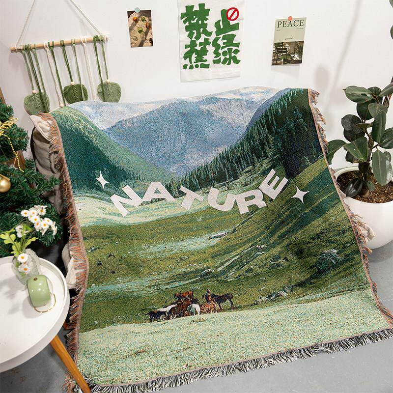 绿色草地草原森林氛围感沙发毯单人沙发垫ins沙发盖布坐垫沙发巾