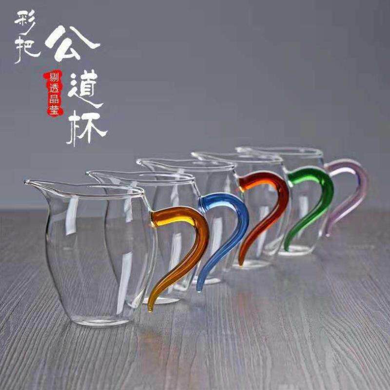 企鹅造型透明玻璃玲珑公道杯 功夫茶具 分茶器彩色把手龙胆杯茶海