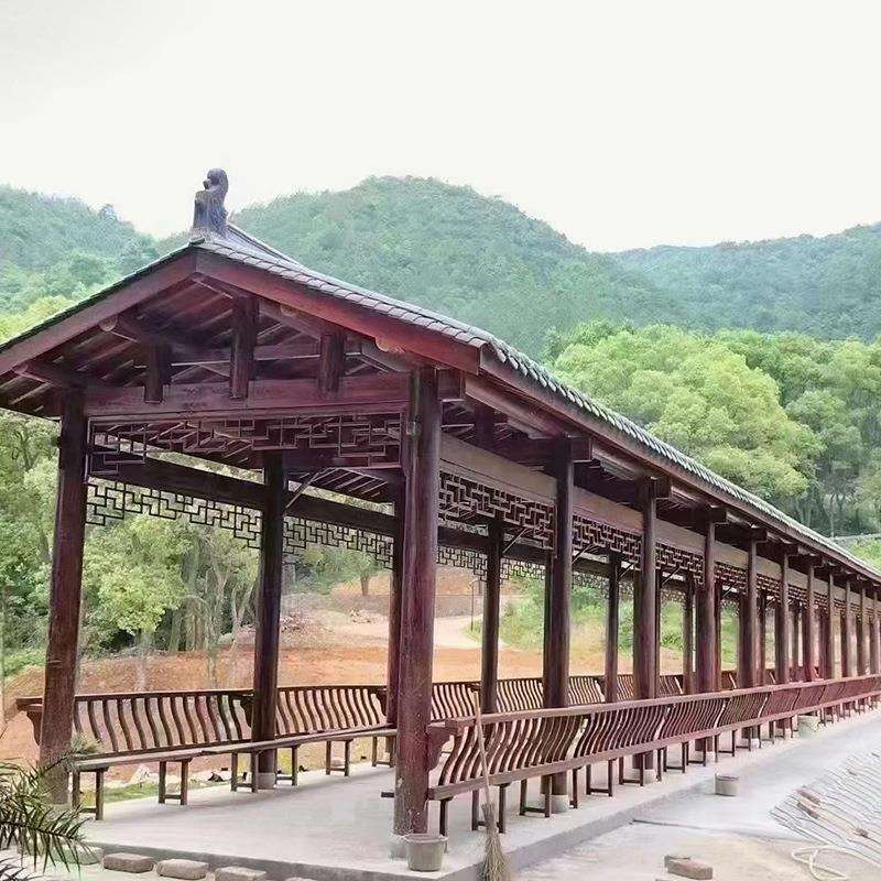 中式古建小青瓦长廊走廊花园廊架古建长廊庭院别墅长廊