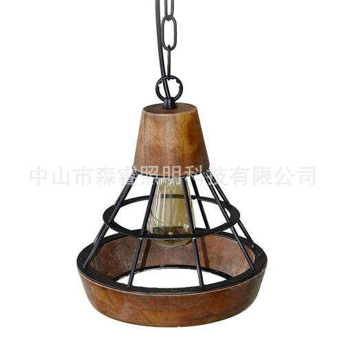 吊灯铁艺复古黑色现代灯简约餐厅吊灯吧台灯单头工业风酒店木头灯