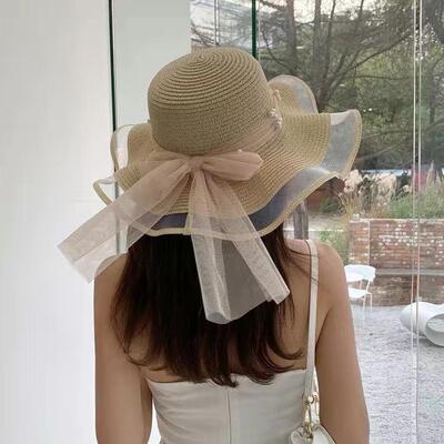 遮阳帽太阳帽夏季大花朵飘带帽子