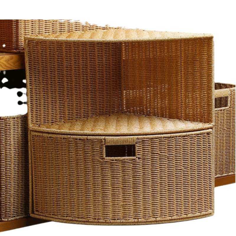 扇形置物架客厅转角收纳柜仿藤编织二层整理筐三角抽屉篮,收纳整理,收纳柜,淘宝优惠券,粉丝福利购,淘宝优惠卷