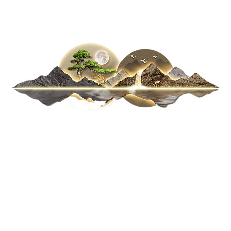 新中式客厅装饰画山水led灯画迎客松沙发背景墙挂画大气高档壁画