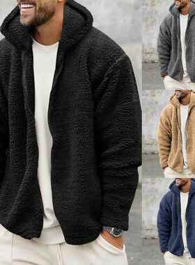 Men's double-sided Arctic fleece warm hooded zipper jacket
