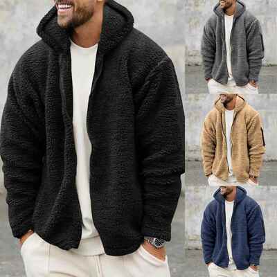 Men's double-sided Arctic fleece warm hooded zipper jacket