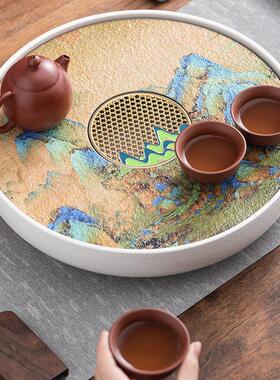 圆形陶瓷茶盘家用2024新款托盘干泡台小型干泡茶盘茶海储水式茶具