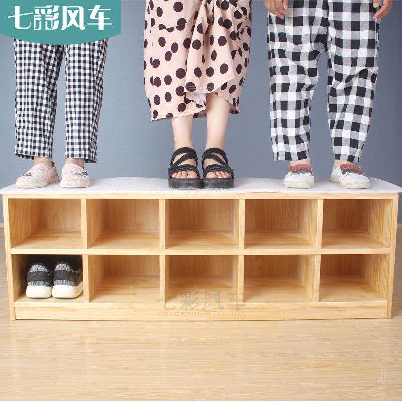 幼儿园实木鞋柜12格儿童木制分层鞋架物品置物架 多功能收纳层架