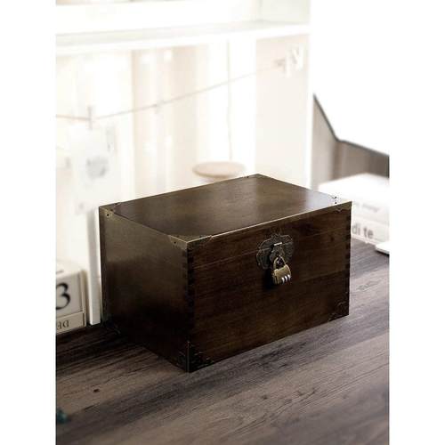 9QXC樟木复古带锁盒子香樟木密码木箱木盒收纳盒实木储物箱子榫卯