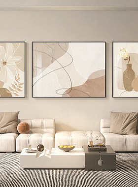 新款背景高级lzf沙发风壁画装饰画画2025三联兰迪奶油感莫墙客厅