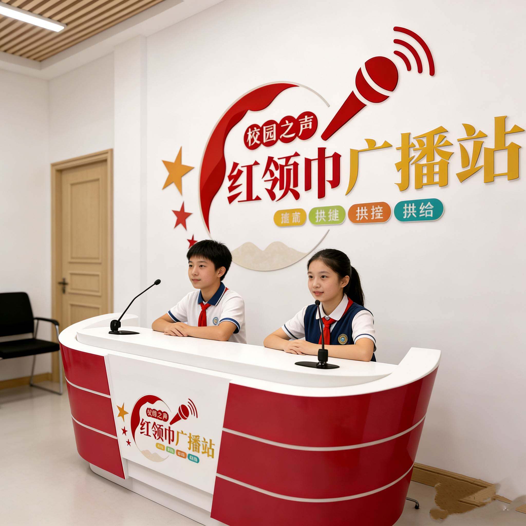 学校红领巾广播站播音台 校园电视台演播桌 少儿口才培训班主播台