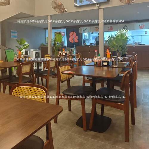 美式咖啡厅奶茶店餐厅轻食店实木桌椅组合甜品店面馆餐桌靠背餐椅
