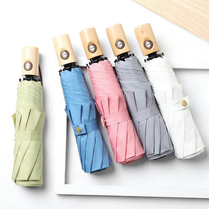 创意小清新自动伞简约纯色创意实木复古男女商务伞加印logo广告伞