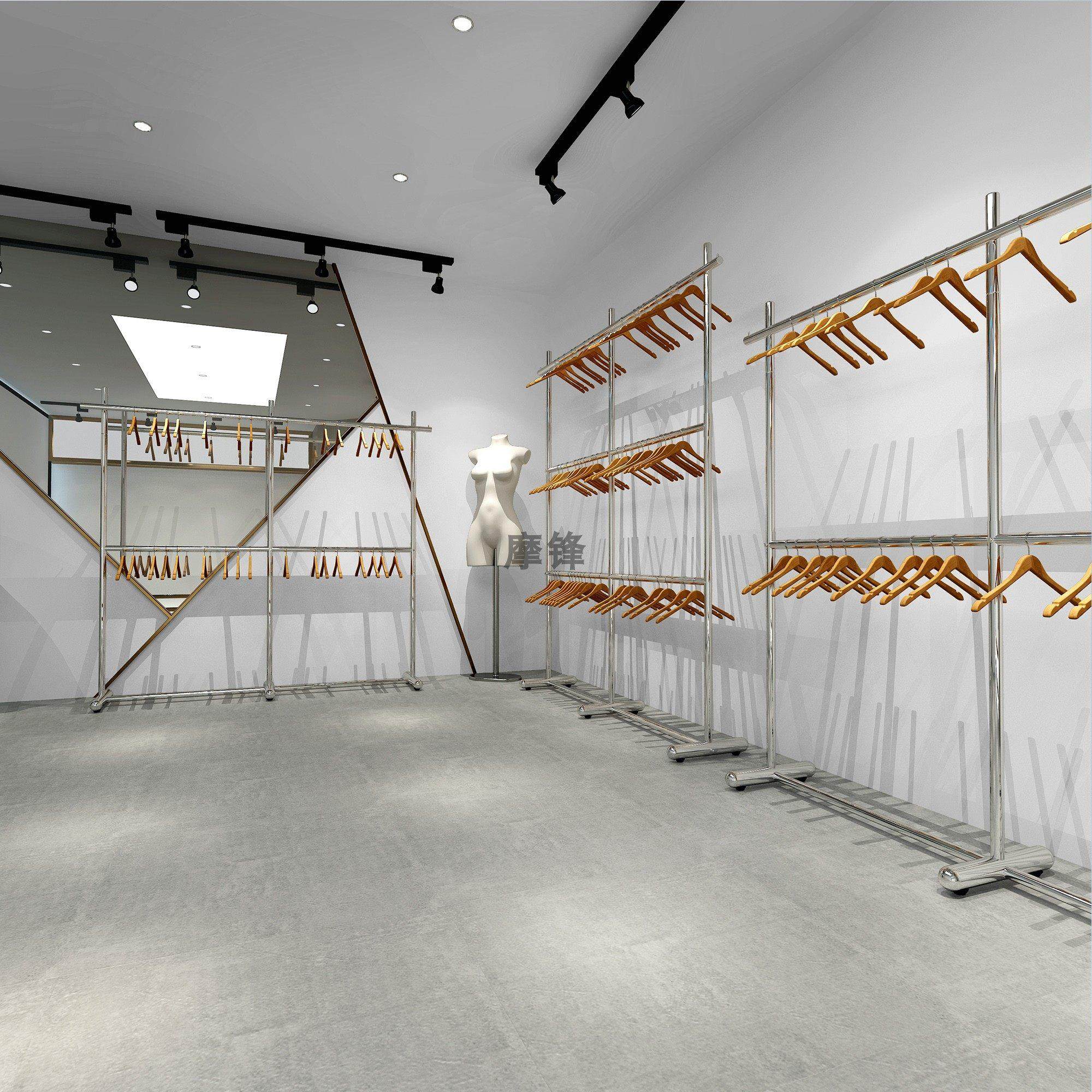 服装店展示架不锈钢拉丝银落地式双层可调节挂衣杆女装店三层货架,商业/办公家具,服装展示架,淘宝优惠券,粉丝福利购,淘宝优惠卷