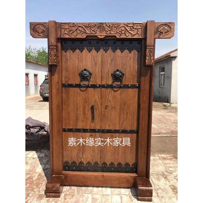实木复古餐饮门别墅庭院老榆木仿古四合院大门农村自建房进户大门
