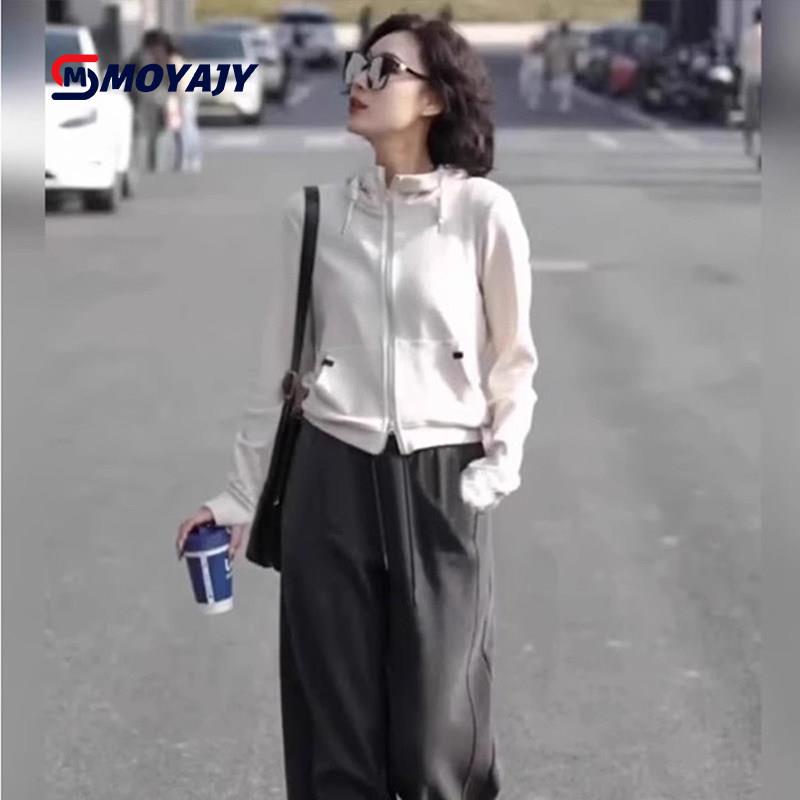 MOYAJY品牌休闲 运动套装2025女春秋新款时尚洋派阔腿裤卫衣两件