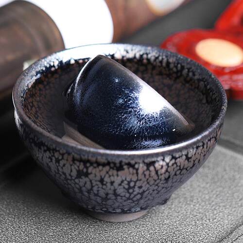 油滴建盏12口径主人杯茶杯纯手工铁胎天目盏茶具大号碗家用建盏碗