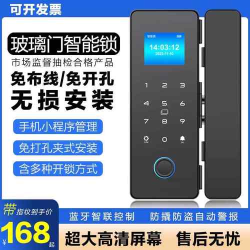 BOYZAH钵高隔断指纹办门锁玻璃密码锁免钻孔单双门公门室平移拉门