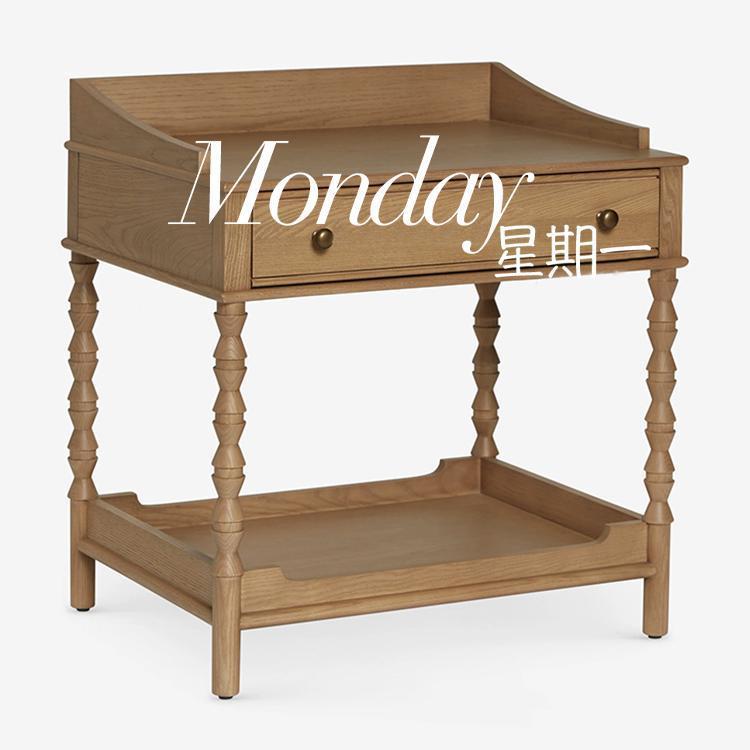 原木风罗马柱床头柜现代简约床边柜卧室抽屉柜可/ 家具