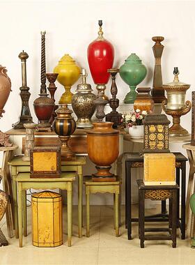 覆古怀旧树脂实木手绘台灯灯座家居客厅桌面玄关创意设计装饰摆放