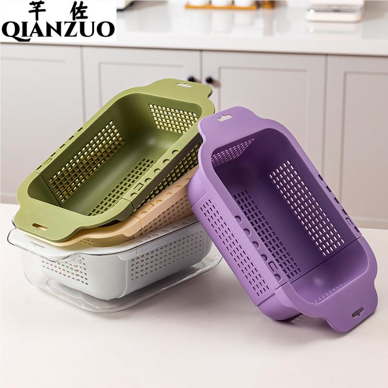 洗菜盆家用双层可伸缩沥水篮厨房水槽滤水篮