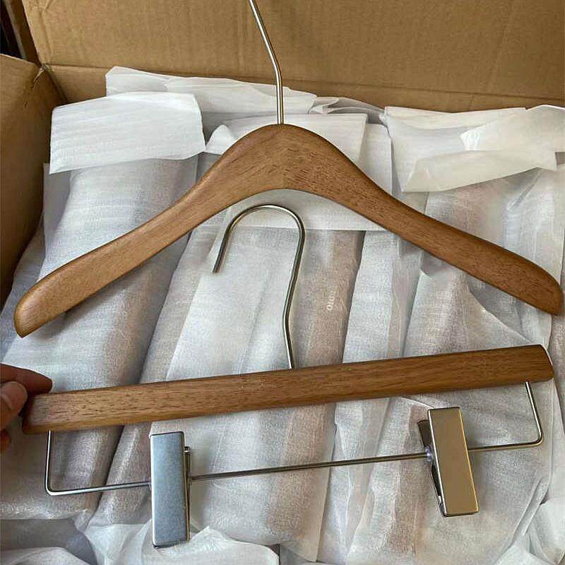 服装店胡桃木色衣架实木女装童装店衣挂套装防滑裤架木质衣撑