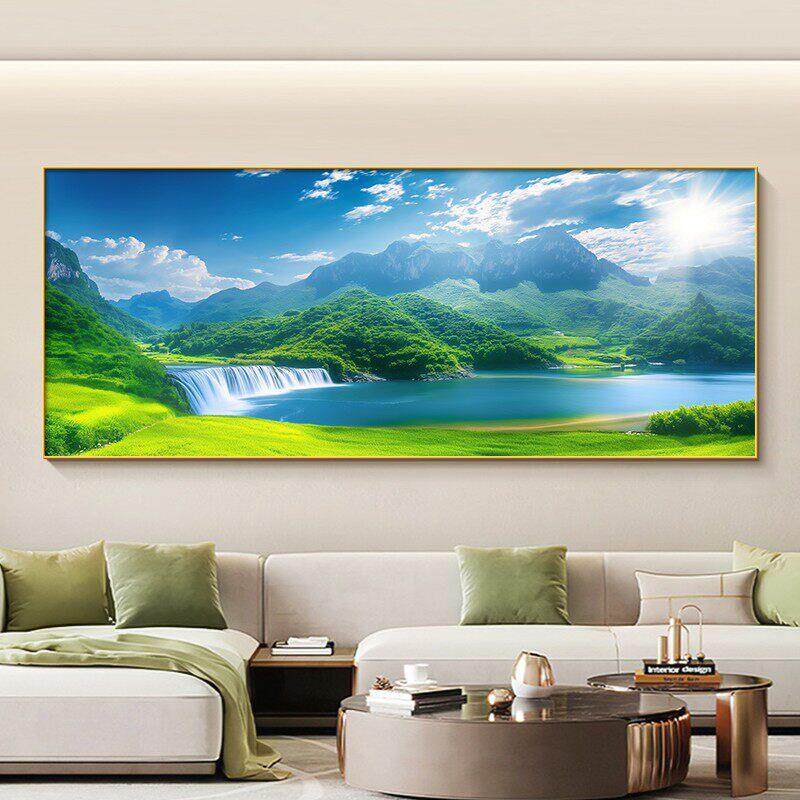 聚宝盆山水画客厅挂画新款沙发后背景墙装饰画绿水青山风景画
