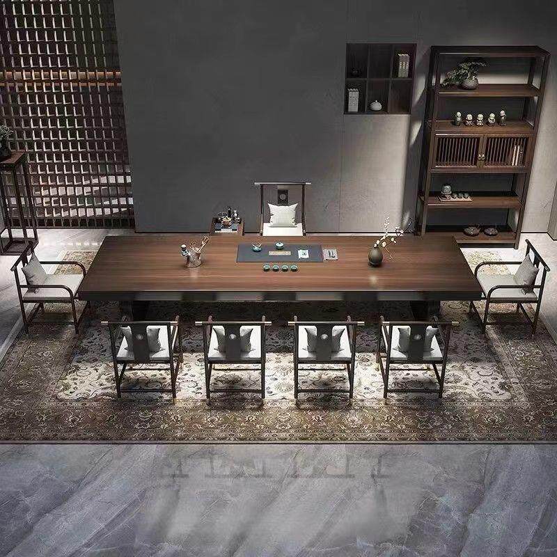 新中式实木大板茶桌一体一整套轻奢简约现代禅意办公室茶桌椅组合