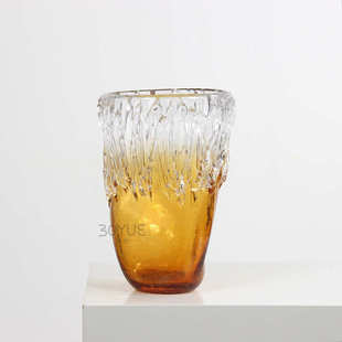 现代复古轻奢琥珀花瓶售楼处样板间客厅插花民宿酒店装 饰玻璃花器