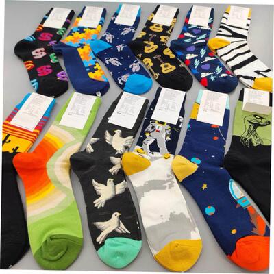 Mens Funny Happy Socks Fine Paragraph Diamond Pattern A