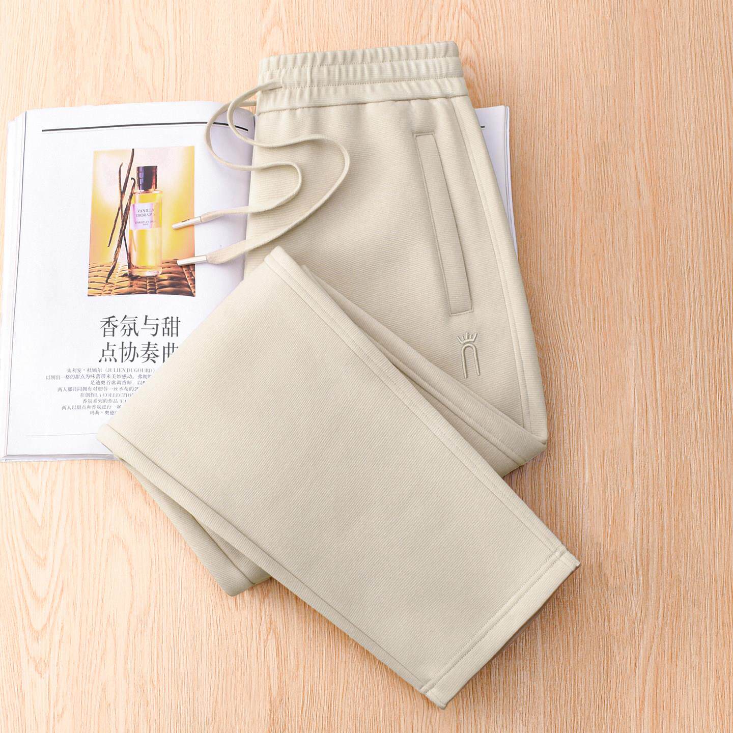 高端洋气浅卡其色运动裤男女款秋冬潮流宽松显瘦百搭直筒休闲长裤