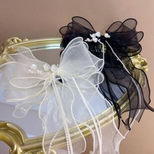 夏季 扎马尾皮套头花头饰发饰 超仙网纱结发圈头绳女2024年新款