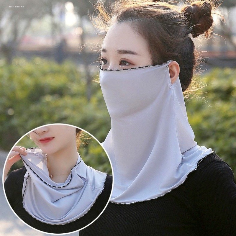 防晒面纱冰丝骑行面罩遮脸女挂耳围脖套口罩面巾全脸遮阳护脸薄款