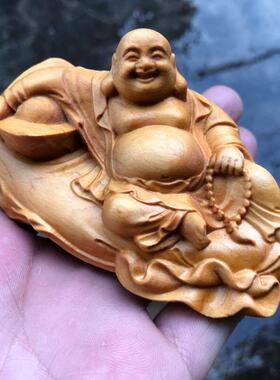 土嘉木雕元宝布袋弥勒佛实木饰品盘玩手柄件家居汽车装饰工艺礼品