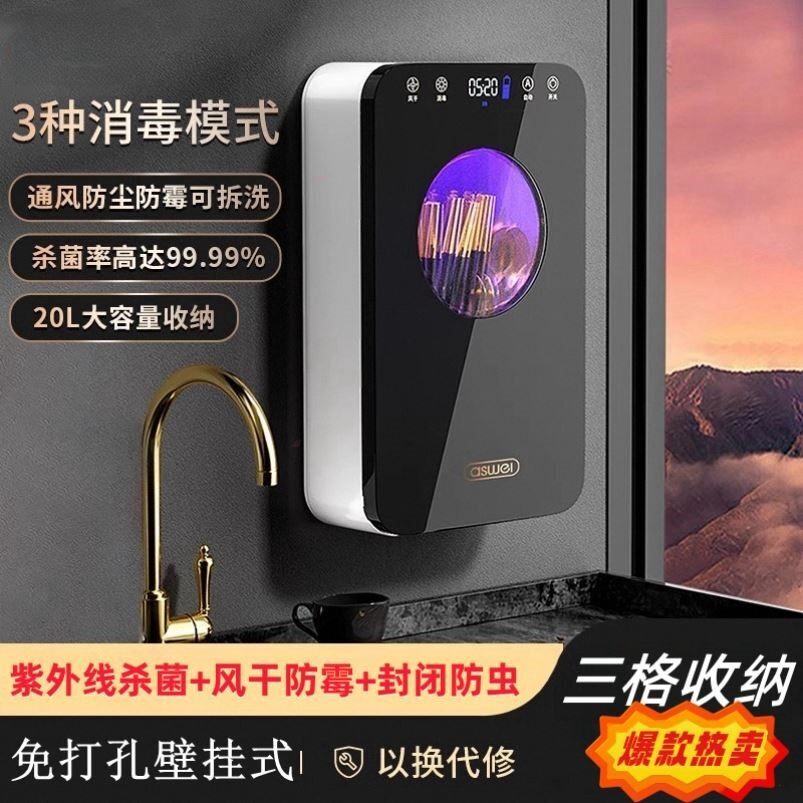 壁挂式消毒机家用筷子筒厨房收纳刀架筷子篓烘风干筷笼沥水防尘盖