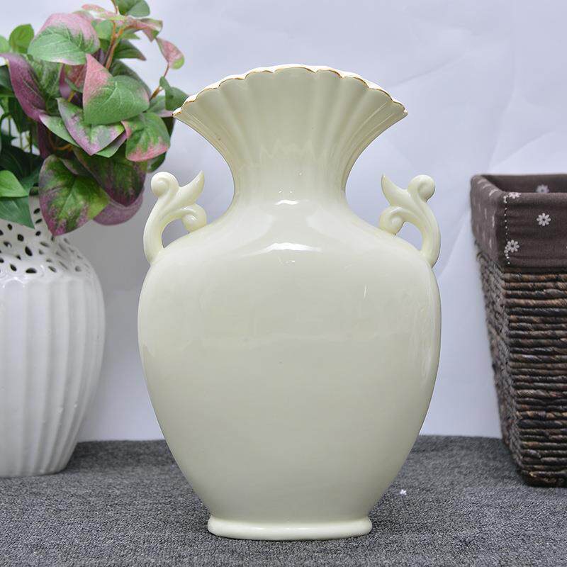 欧式陶瓷花瓶描金牙色花瓶工艺品精美家居客厅装饰品摆件厂家