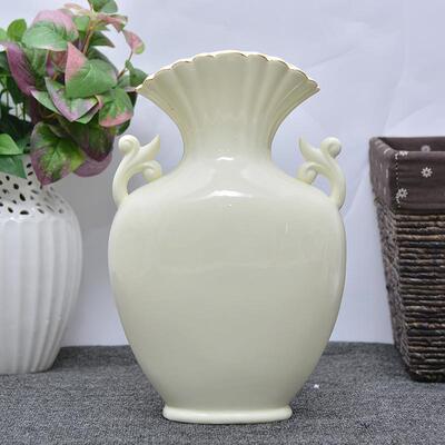 欧式陶瓷花瓶描金牙色花瓶工艺品精美家居客厅装饰品摆件厂家