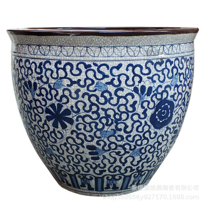 景德镇陶瓷鱼缸手绘仿古青花裂纹荷花睡莲缸字画缸园林盆栽