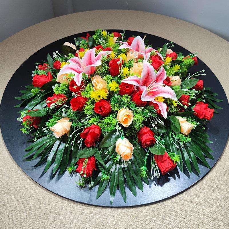大型酒店餐桌花摆花绢花插花圆桌装饰花电动转盘中间桌面花艺